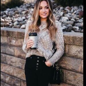 Majorelle‎ Chunky Knit Tan Sweater with Fringe Revolve Size Small